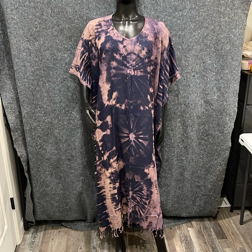 NEW DP Fashion WOMENS Plus Size Navy Purple Tie Dye Long Maxi Pull Over Dress